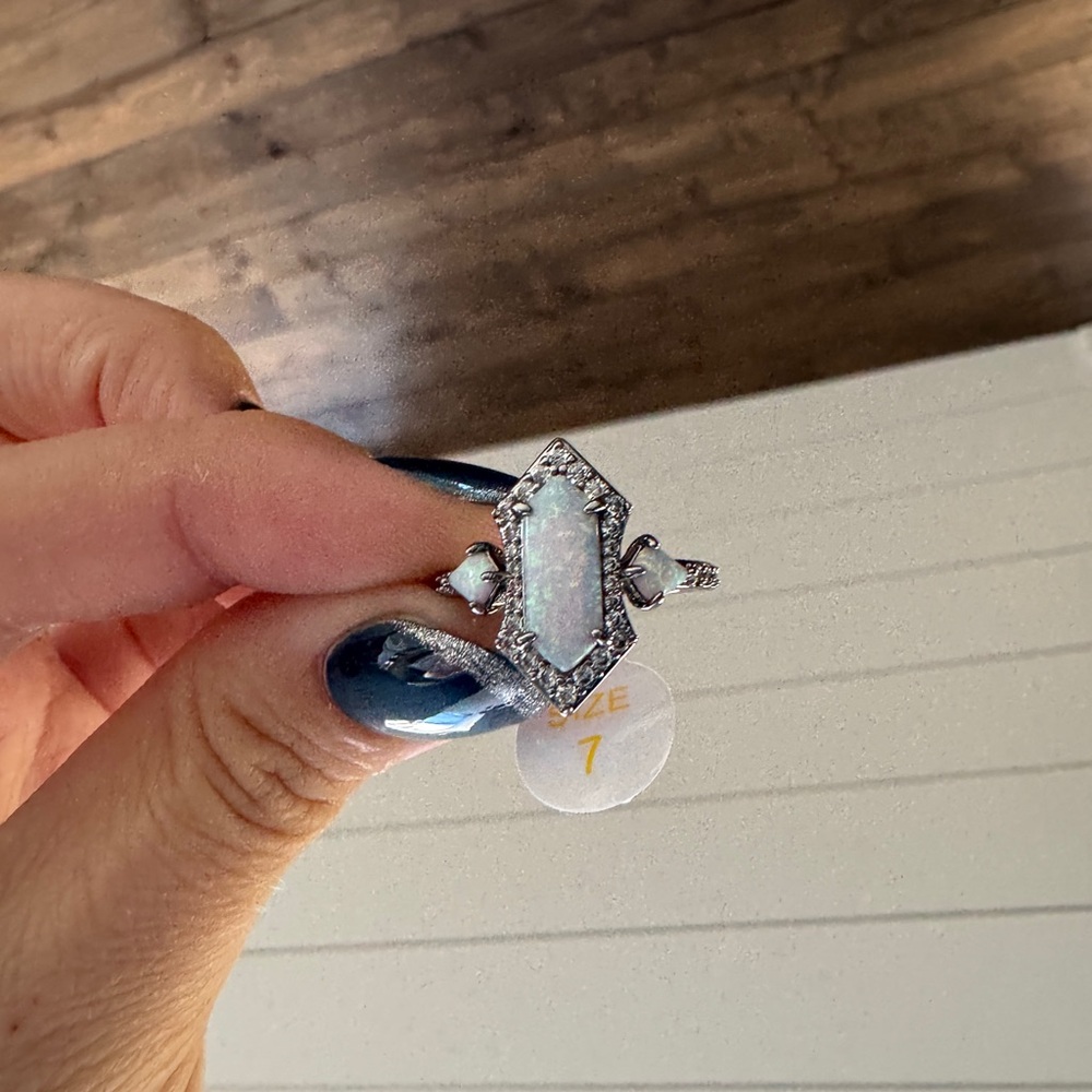 Bomb Partt Opal Marquise Halo Ring - White Opal